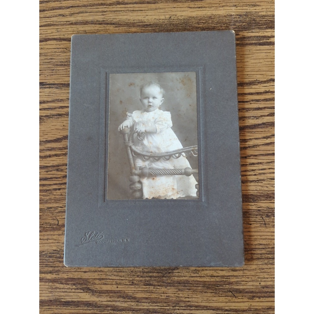 Antique Victorian Cabinet Card Photo Baby Portrait Slate Cooperstown NY Sepia